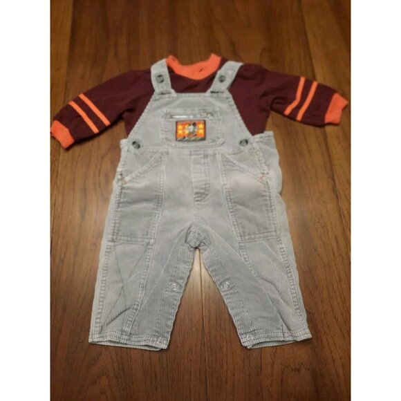 A little Angel Vintage 70s Toddler Boy Corduroy Overalls Football 12 Months - Picture 1 of 13